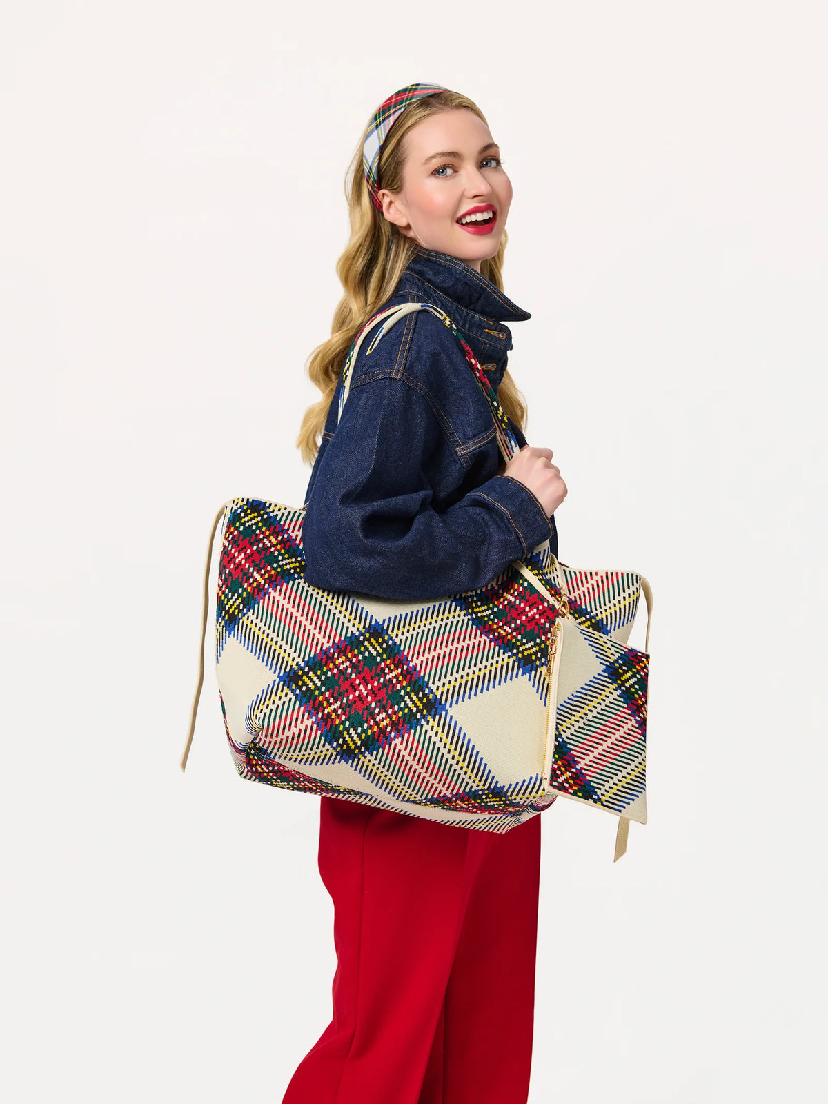 Shiraleah Robbie Plaid Tote Cream