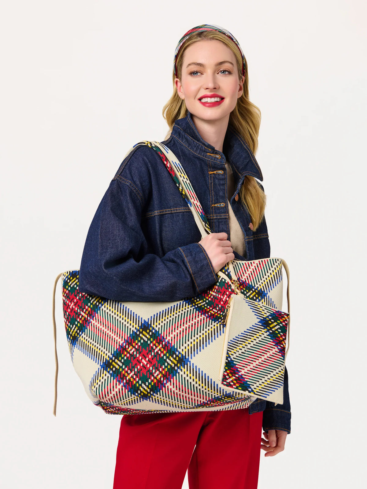 Shiraleah Robbie Plaid Tote Cream