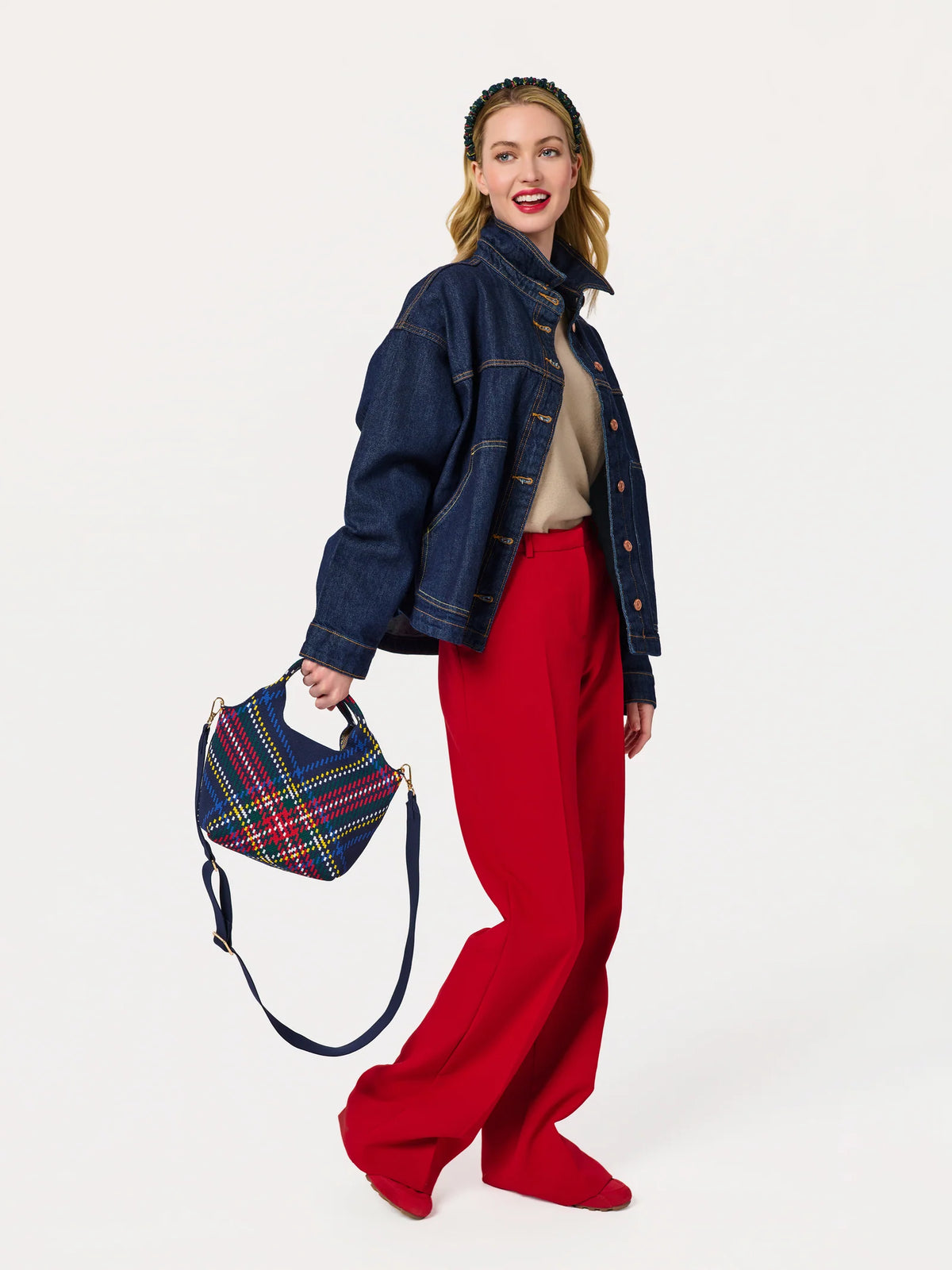 Shiraleah Robbie Plaid Mini Tote Navy