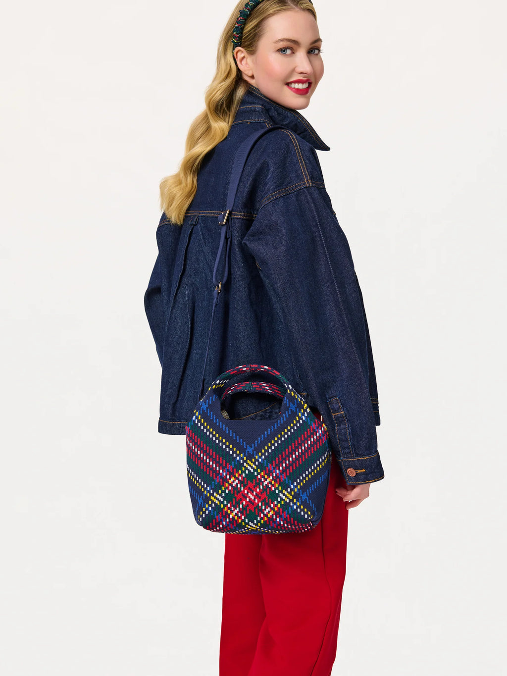 Shiraleah Robbie Plaid Mini Tote Navy