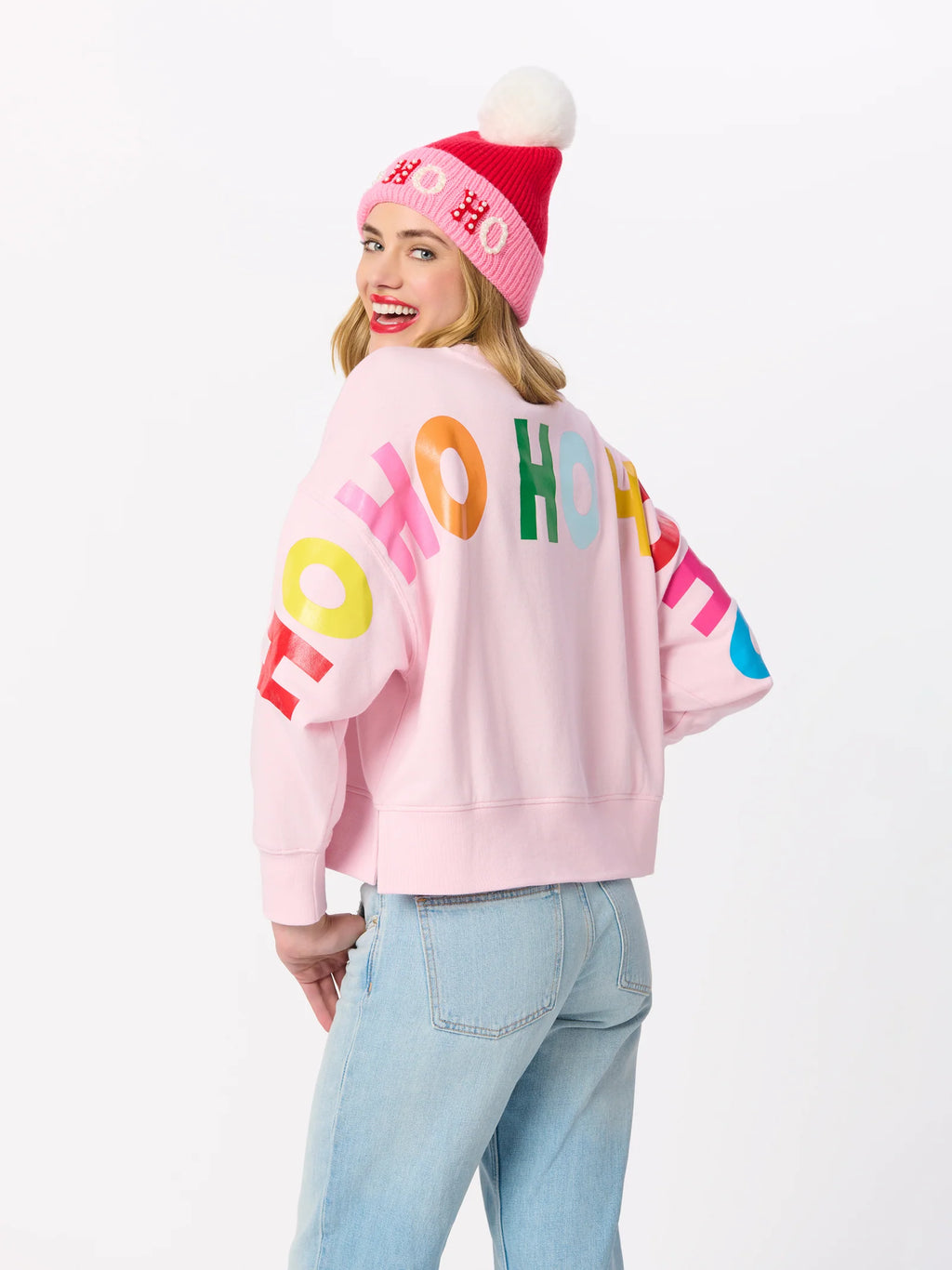 Shiraleah Santa/"Ho Ho Ho" Relaxed Sweatshirt, Blush