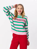 Shiraleah "Ho Ho Ho" Scallop Trim Relaxed Sweater, Green