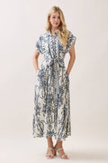 Boarder Print Button Down Maxi Dress Blue