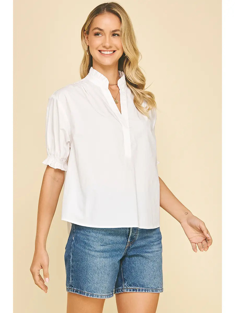 Pinch Balloon Sleeve Blouse Top