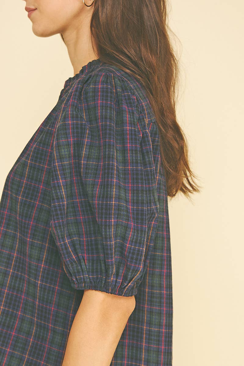 PLAID PUFF SLEEVE BLOUSE