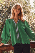 Embroidered Sleeve Cotton Top