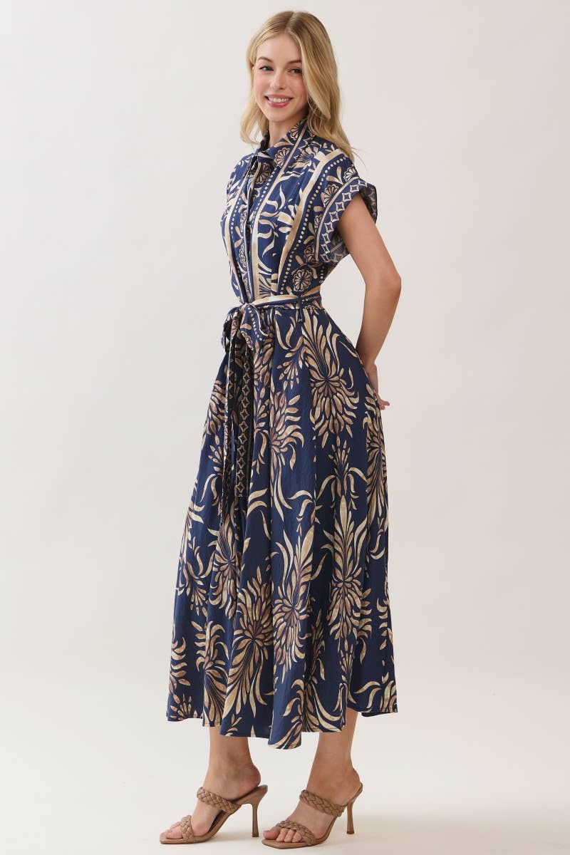 Boarder Print Button Down Maxi Dress Navy