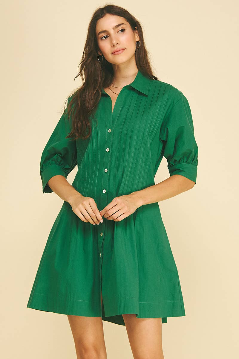 Pintucked Mini Dress Green