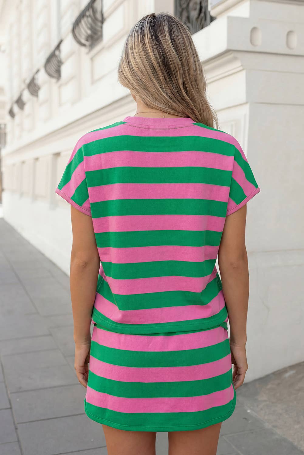 Striped Print Tee & Skort 2pcs Set