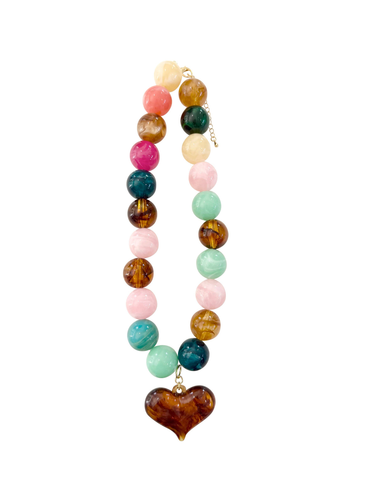 Gemelli Ella Chunky Beaded Necklace with Heart Charm - Pink