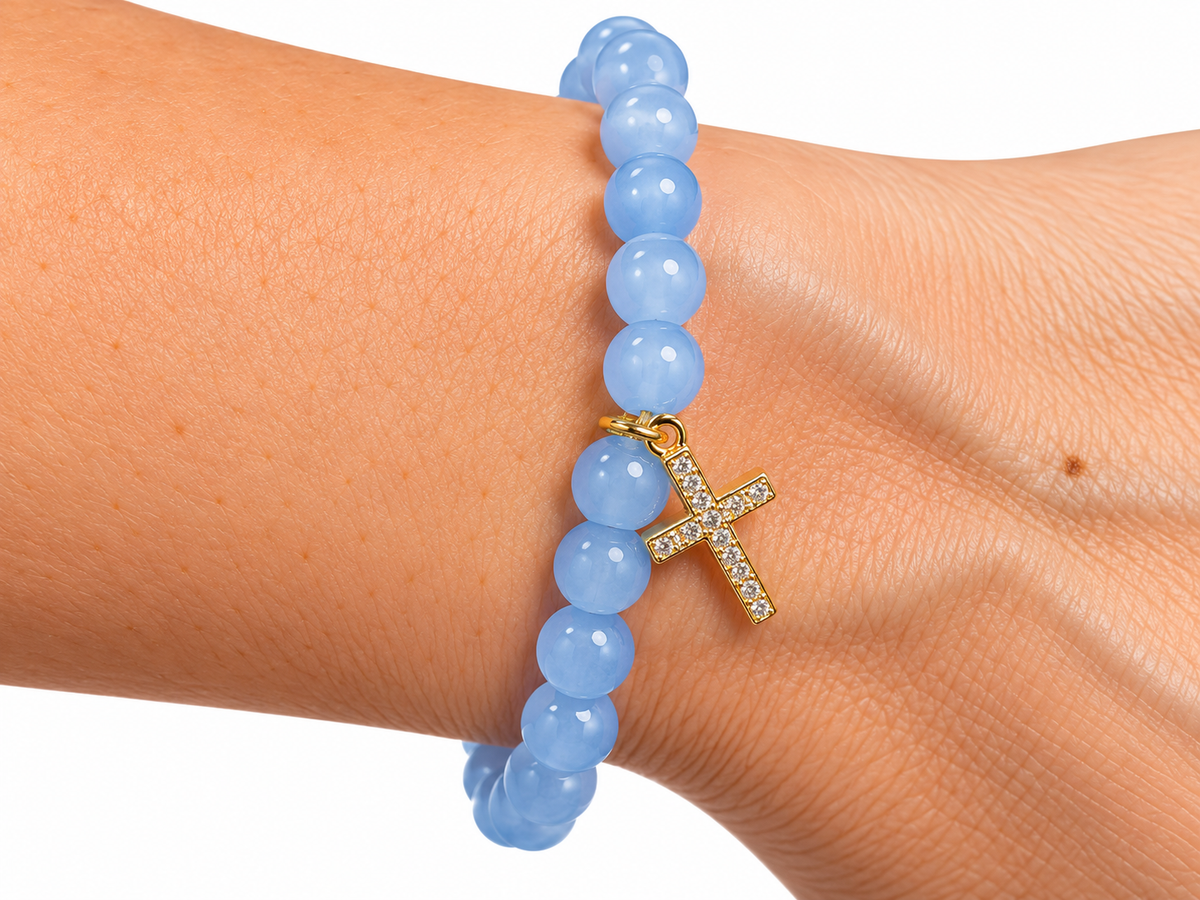 Zenzii Glass Bead with Cross Charm Bracelet