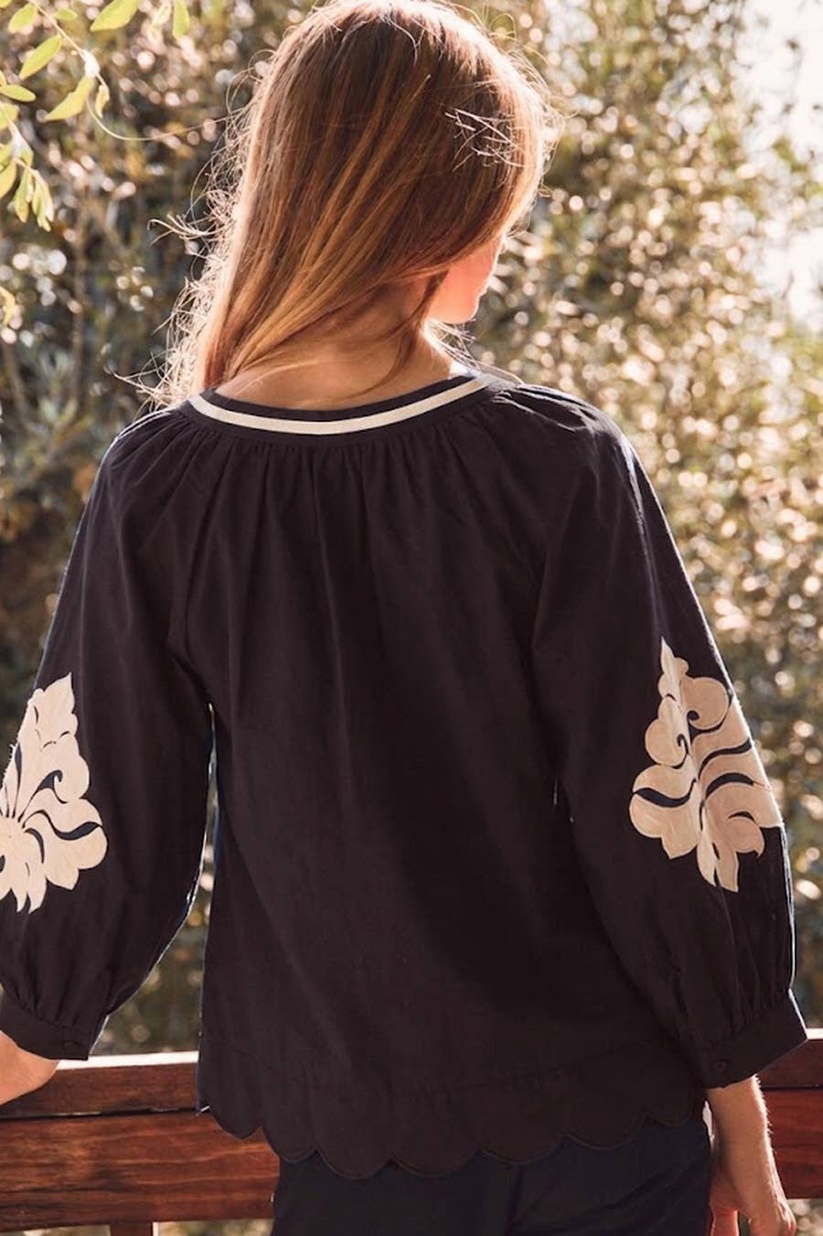 Embroidered Sleeve Cotton Top