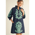Floral Applique Shift Dress Navy/Green