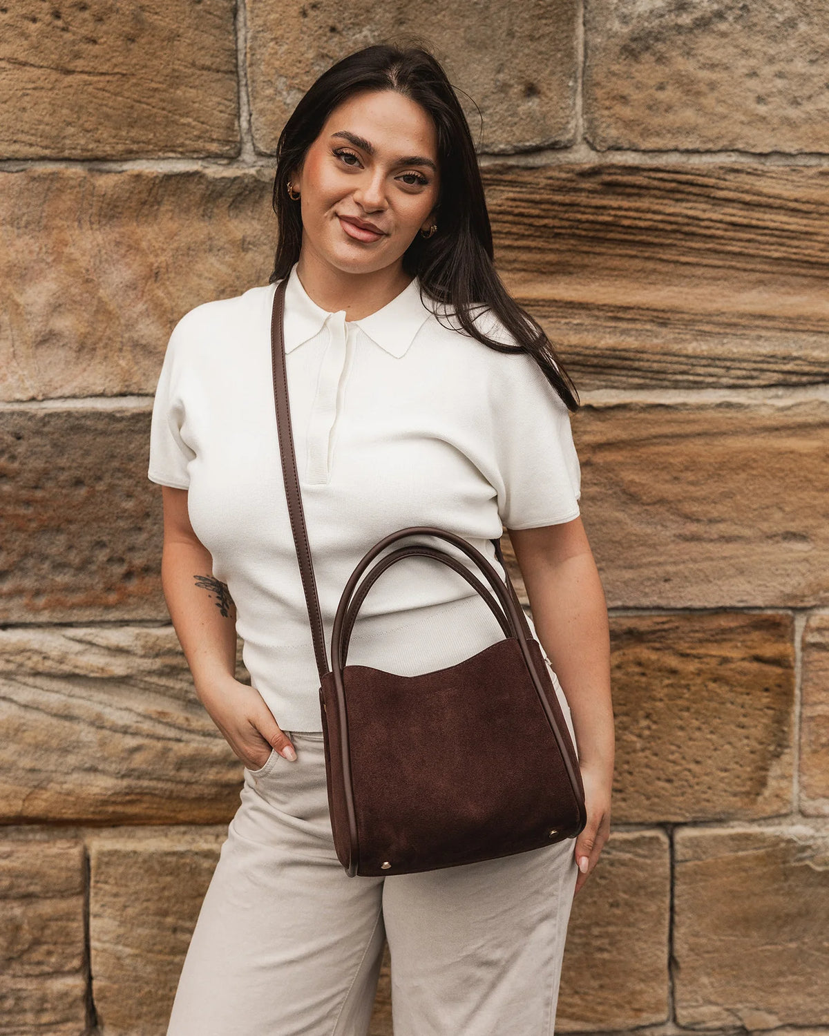 Steffie Suedette Mini Tote Bag - Chocolate