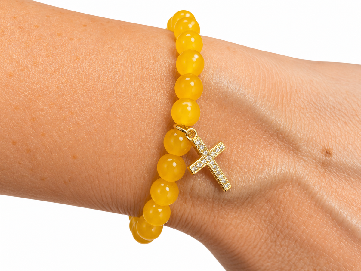 Zenzii Glass Bead with Cross Charm Bracelet