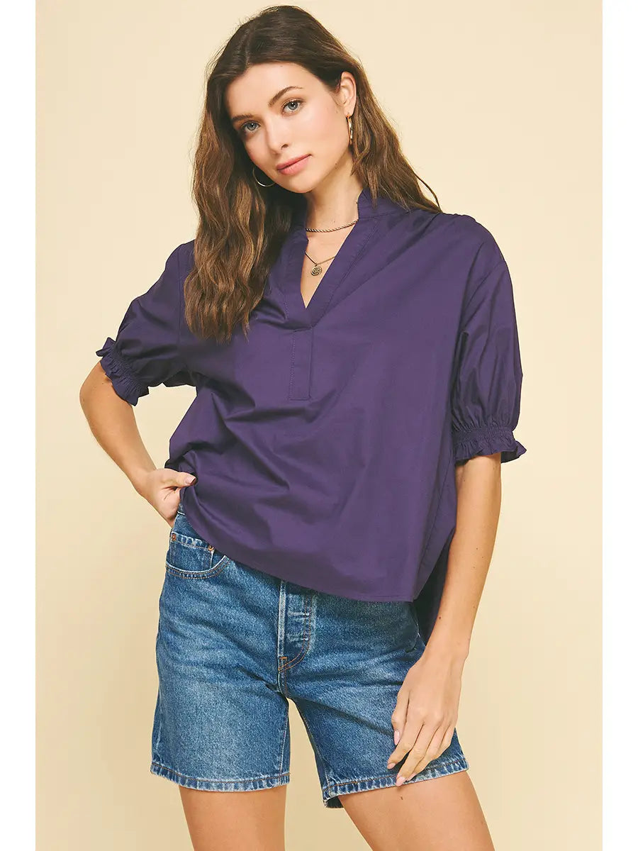 Pinch Balloon Sleeve Blouse Top
