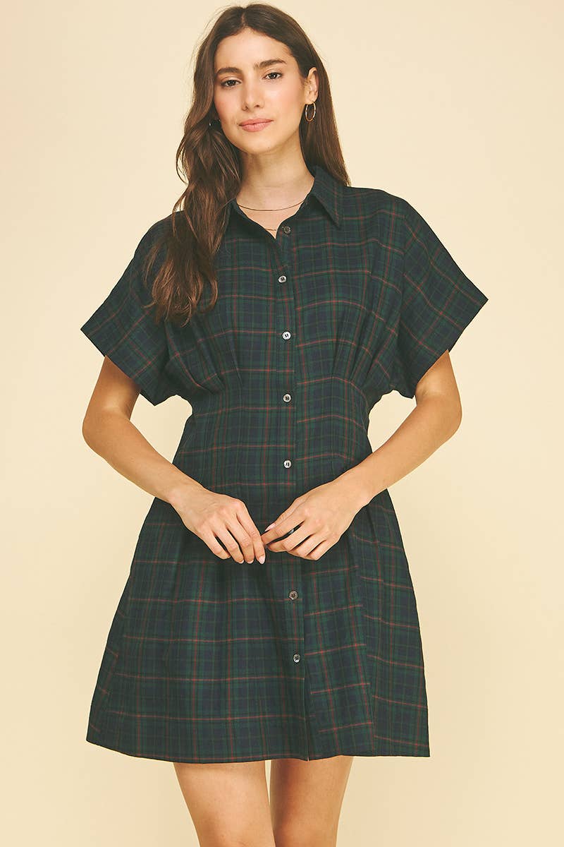 PLAID SHIRT MINI DRESS