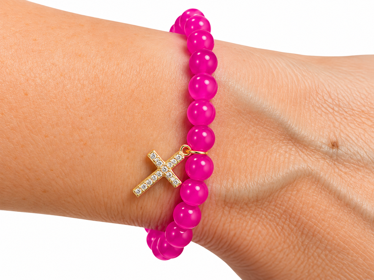 Zenzii Glass Bead with Cross Charm Bracelet