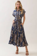 Boarder Print Button Down Maxi Dress Navy