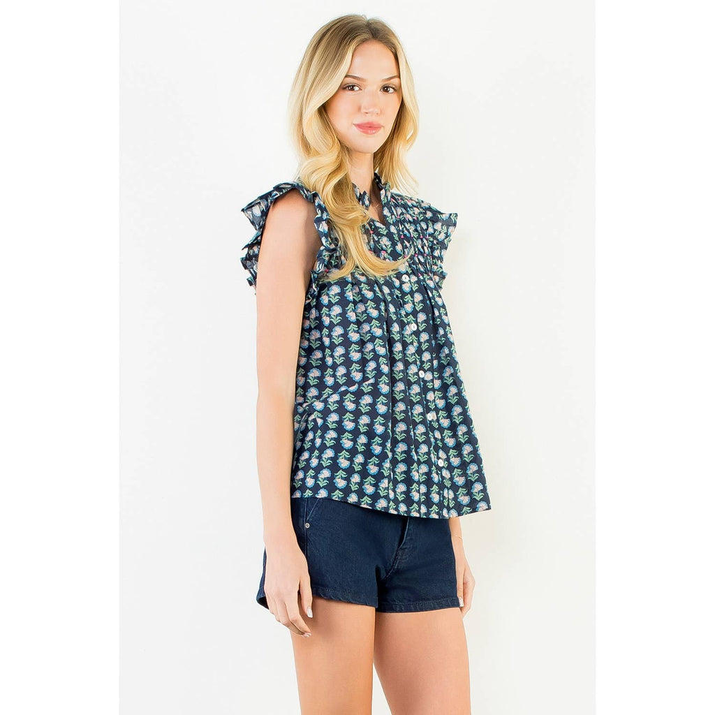 Flutter Sleeve Button Top Navy