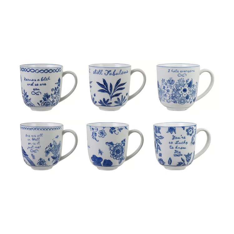 Hazel Mazel Stoneware Mug W Saying, Blue & White