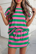 Striped Print Tee & Skort 2pcs Set