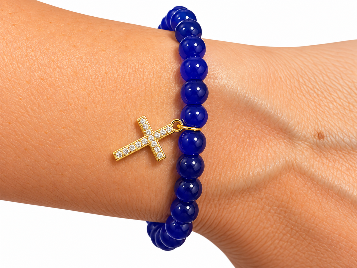 Zenzii Glass Bead with Cross Charm Bracelet