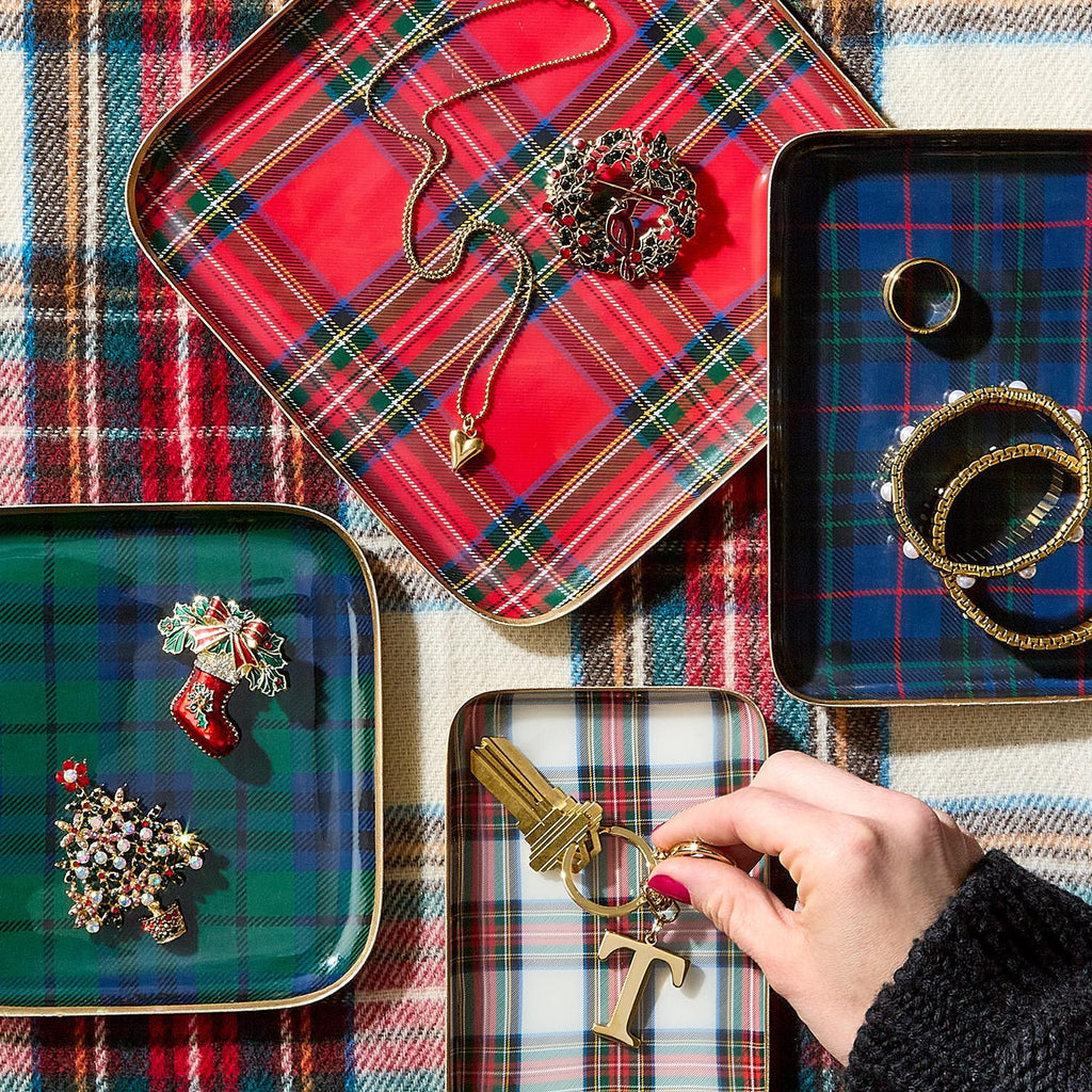 Two Company Tartan Metal Trays