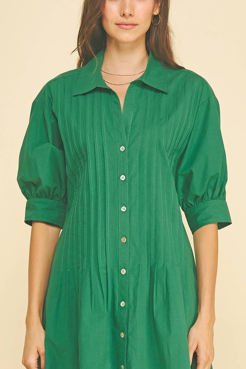 Pintucked Mini Dress Green