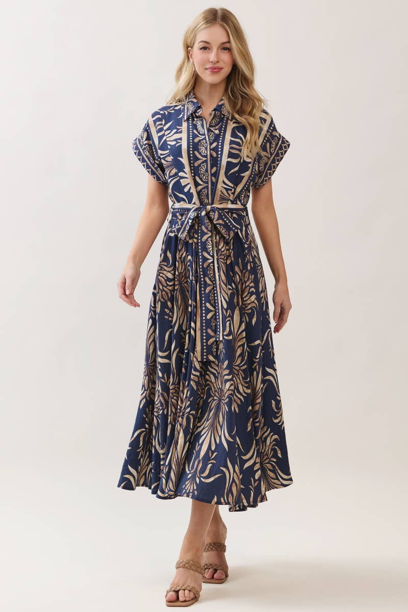 Boarder Print Button Down Maxi Dress Navy
