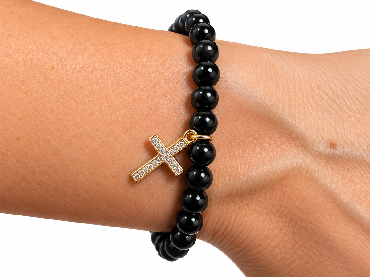 Zenzii Glass Bead with Cross Charm Bracelet