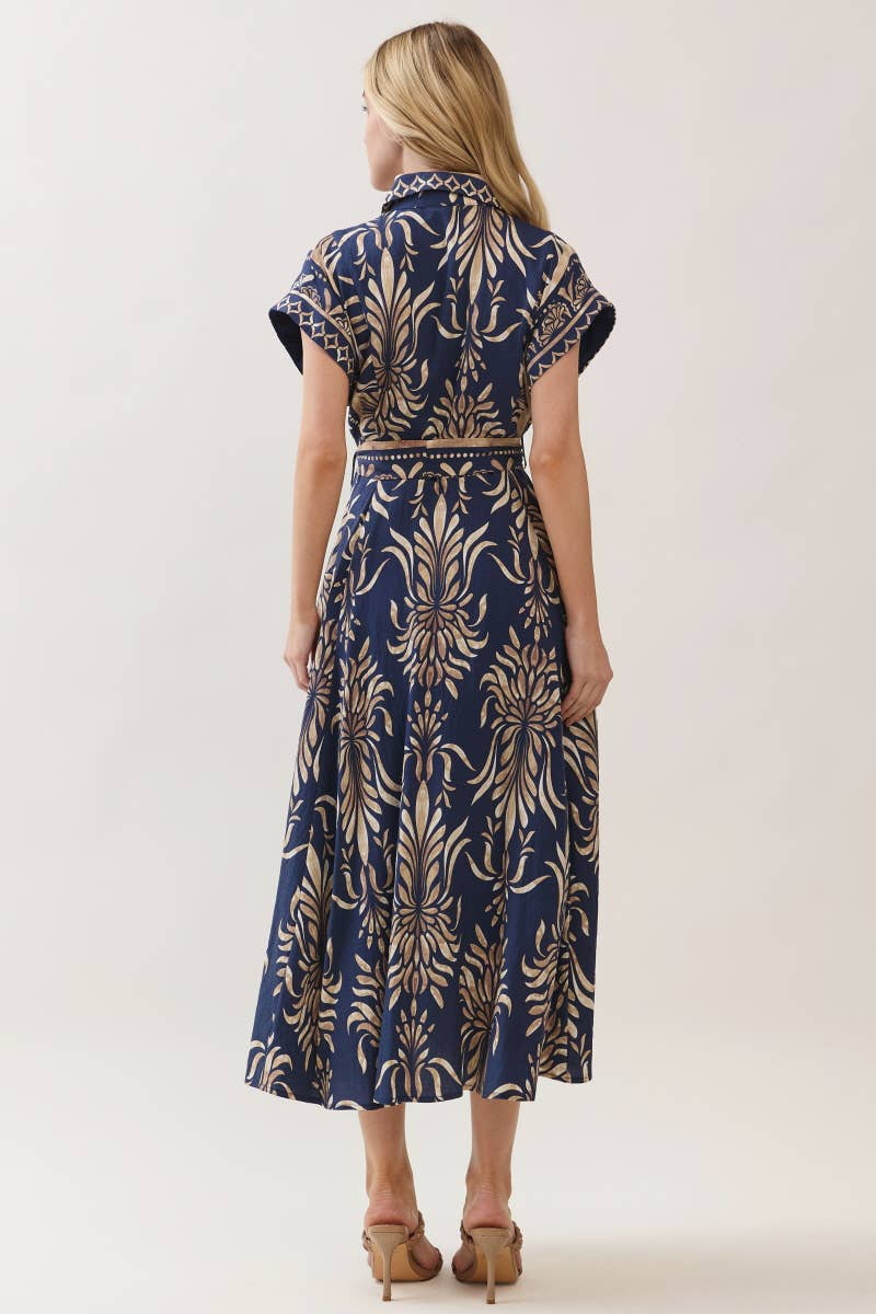 Boarder Print Button Down Maxi Dress Navy