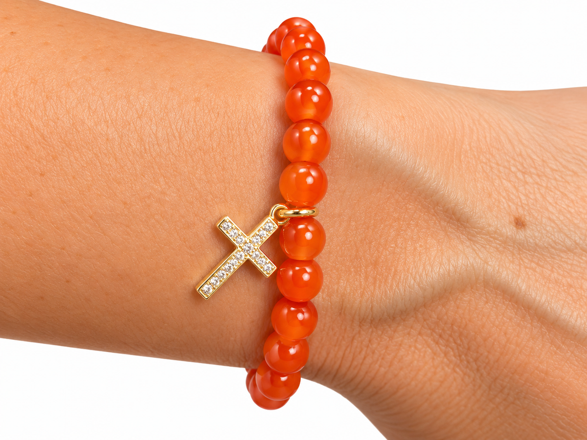 Zenzii Glass Bead with Cross Charm Bracelet