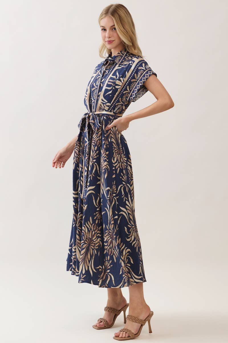 Boarder Print Button Down Maxi Dress Navy