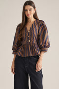 Entro Stripe Blouse Navy and Brown