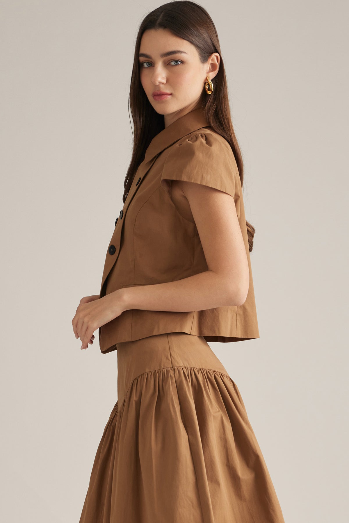 Entro Button Up Top Camel