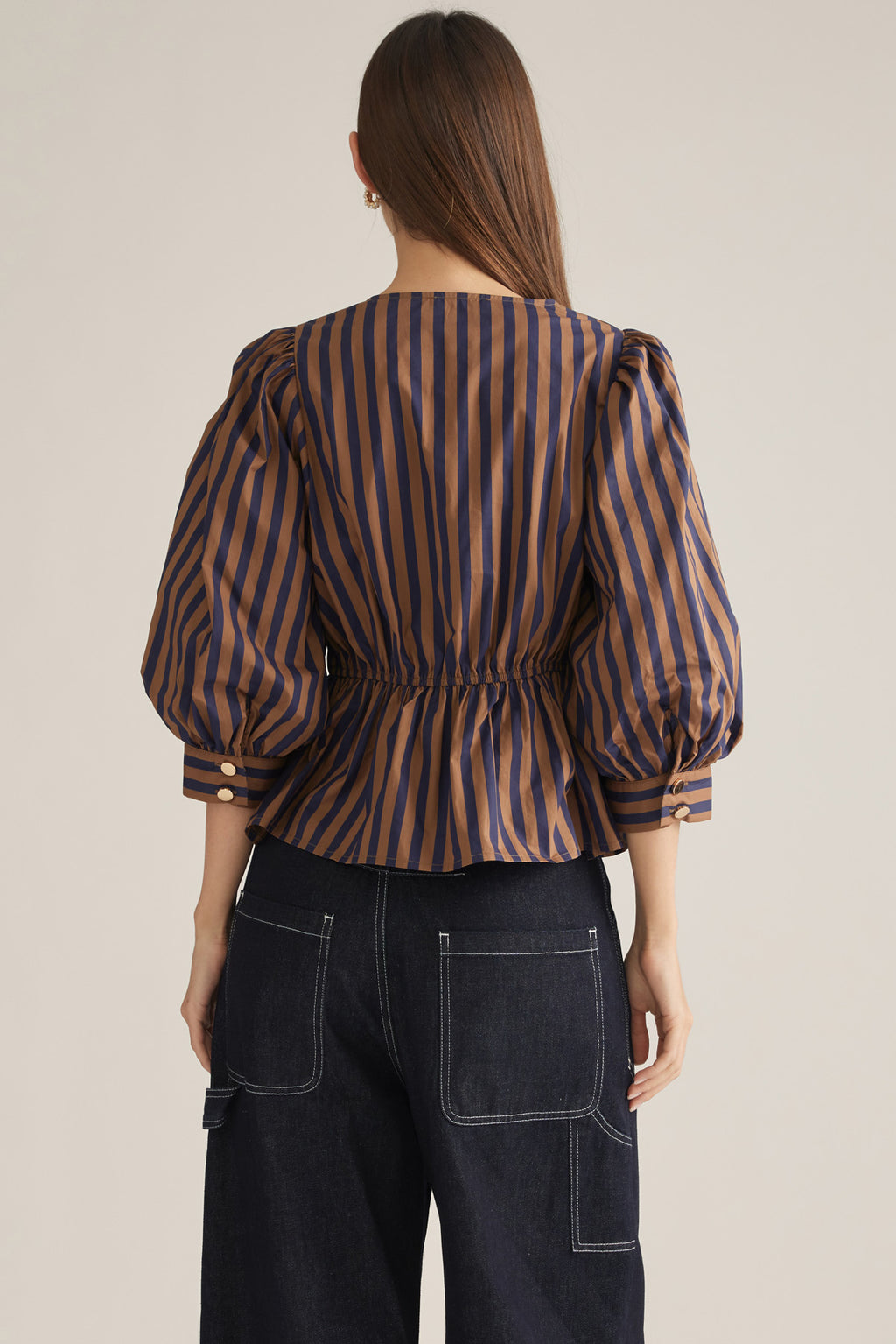 Entro Stripe Blouse Navy and Brown