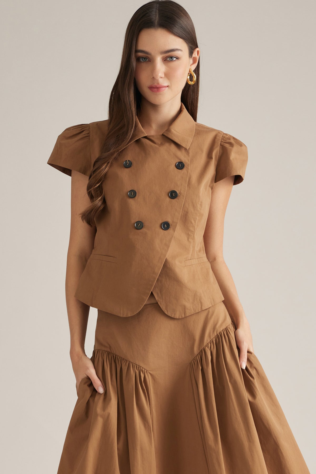 Entro Button Up Top Camel
