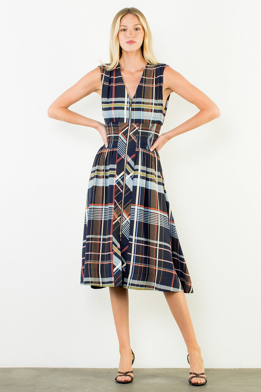 THML Plaid Midi Dress