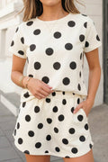 Polka Dot Print Short Sleeve Top 2pcs Skirt Set