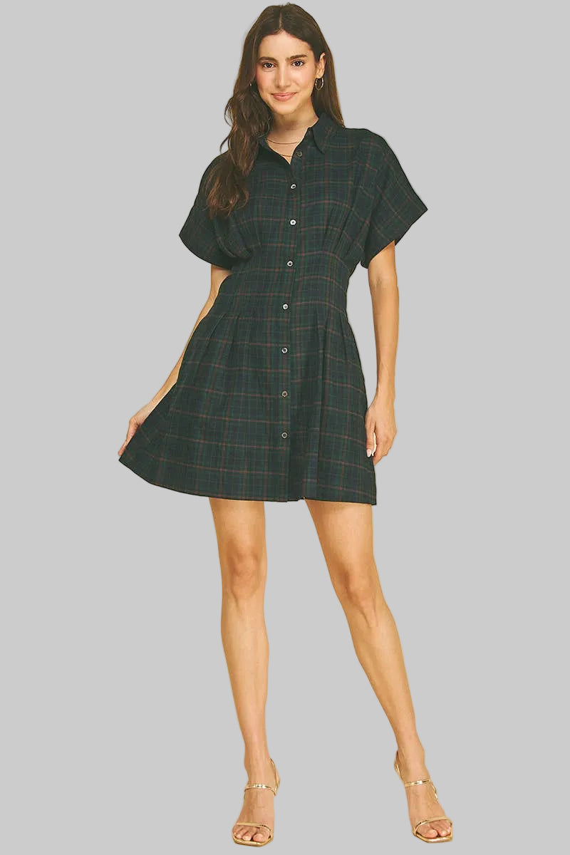 PLAID SHIRT MINI DRESS