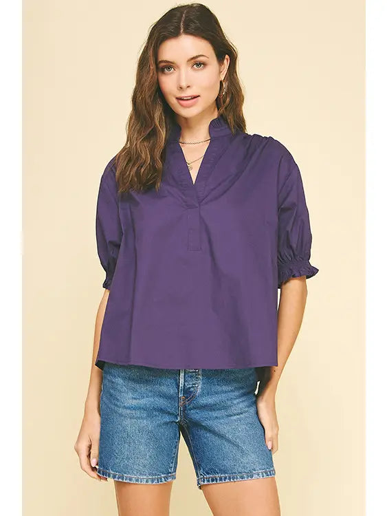 Pinch Balloon Sleeve Blouse Top