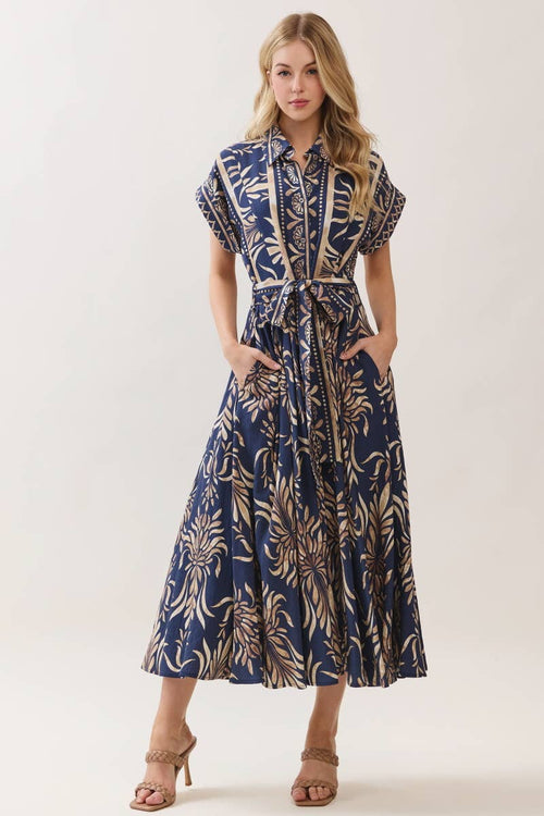 Boarder Print Button Down Maxi Dress Navy