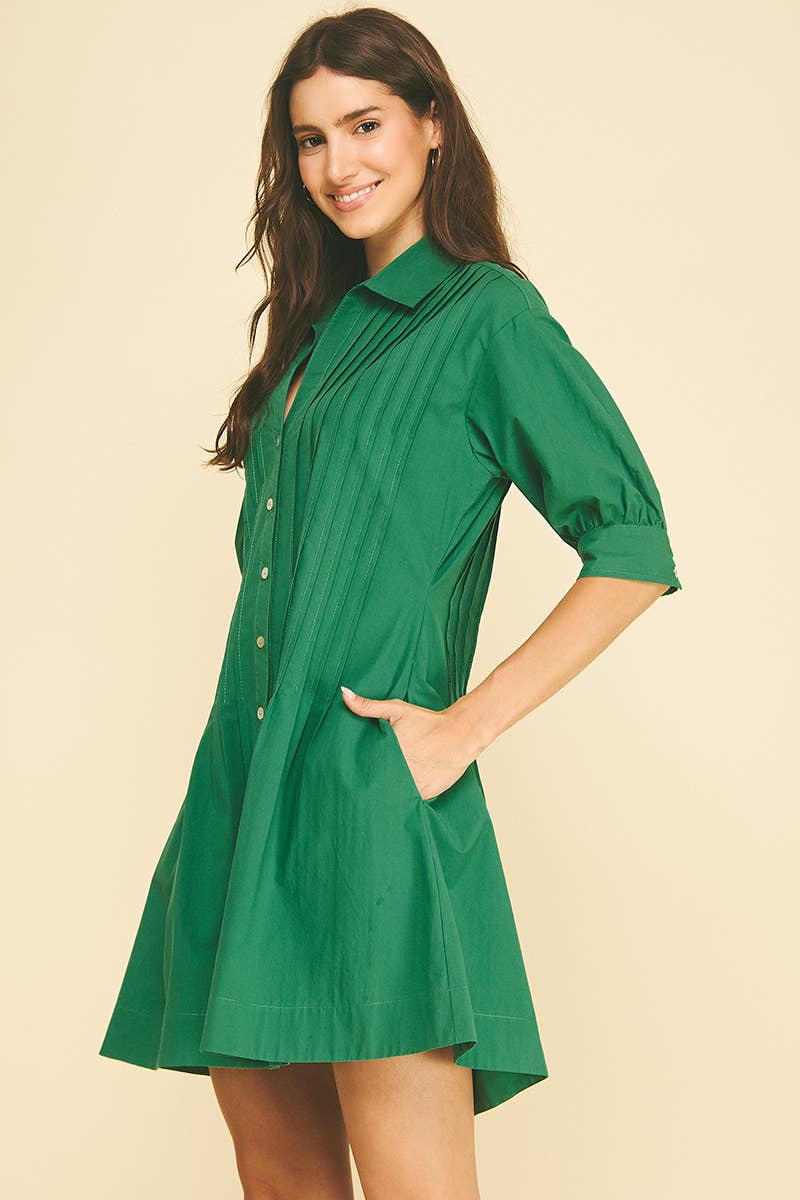 Pintucked Mini Dress Green