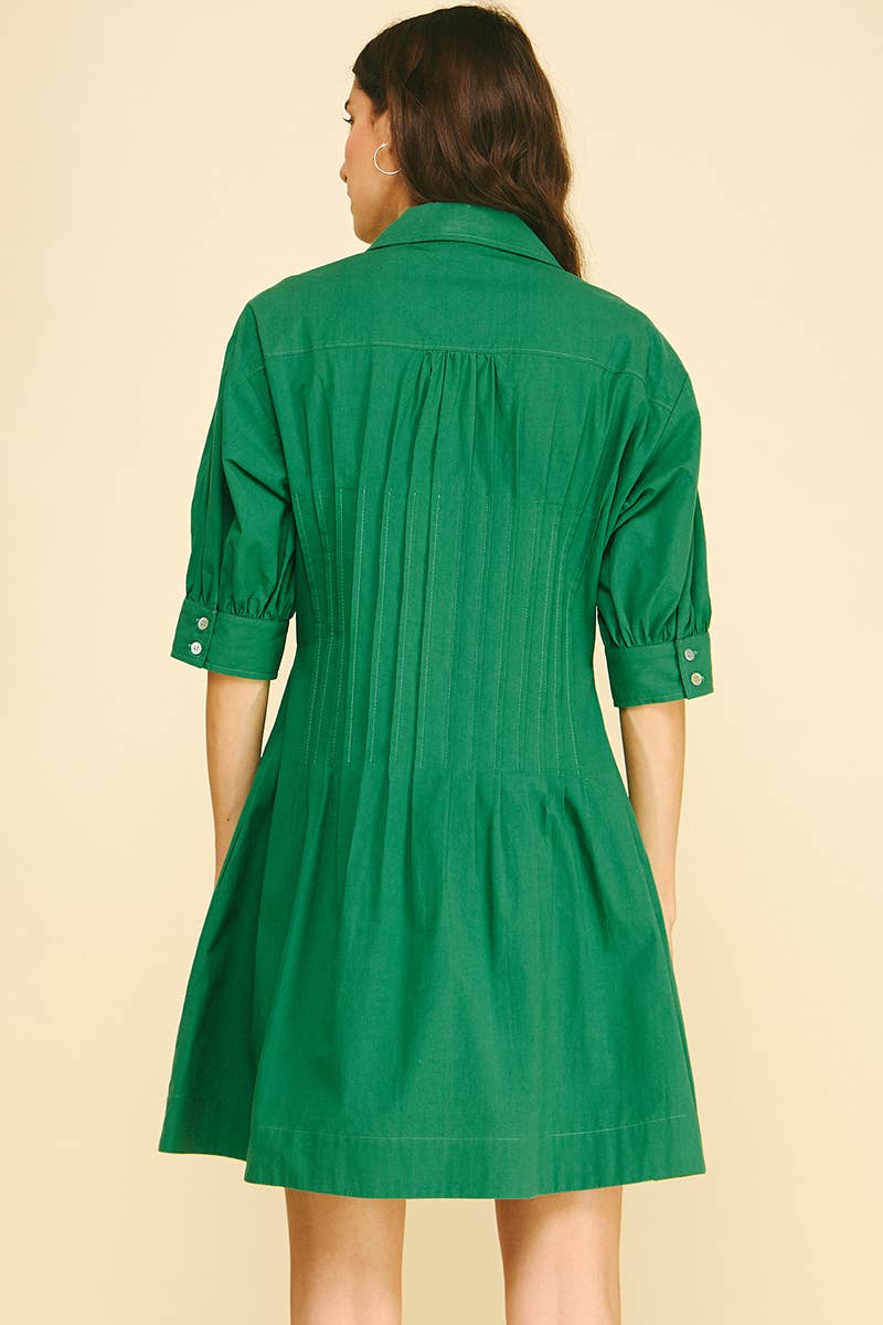 Pintucked Mini Dress Green