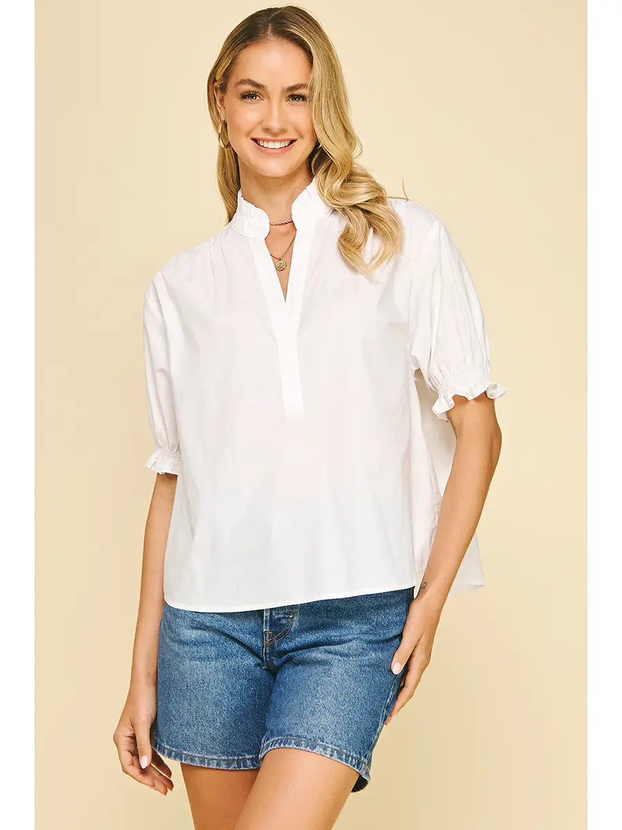 Pinch Balloon Sleeve Blouse Top