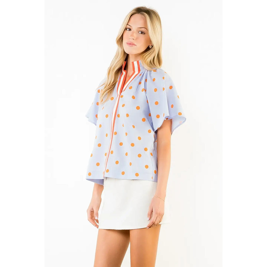 Short Sleeve Polka Dot and Stripe Top
