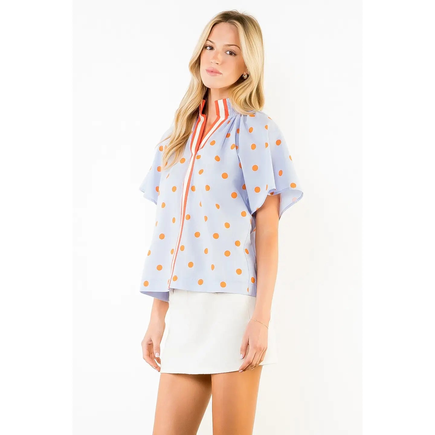 Short Sleeve Polka Dot and Stripe Top