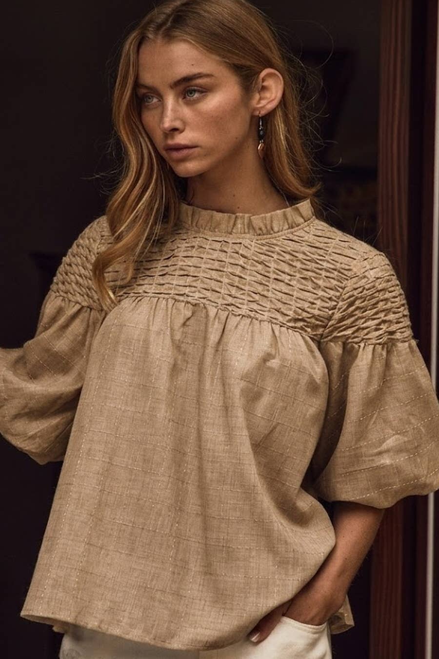 Oddi Bubble Sleeve Blouse Oatmeal
