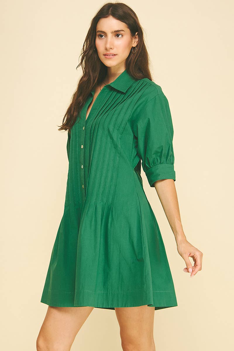 Pintucked Mini Dress Green